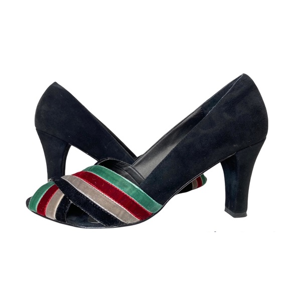 Faryl Robin Suede Velvet Crossover Front Heel Open Toe 40s Retro Anthropologie 6 - Picture 2 of 15